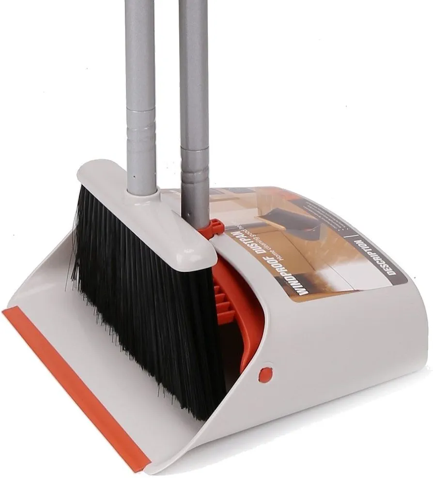 Broom and Dustpan for Home/Broom with Dustpan Combo Set/Dust Pan with Long Handle for Kitchen Room Office Lobby Floor Use Upright Standing Dustpan Indoor Broom Set