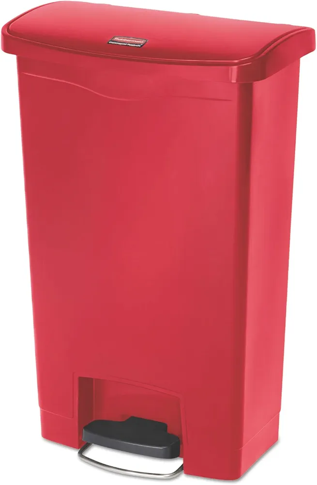 Rubbermaid Commercial Products Streamline Slim Step-On Plastic Trash Garbage Can, 13 Gallon, Red, Hands-Free Garbage Can for Medical Waste in Hospitals/Lab/Emergency/Patient Rooms