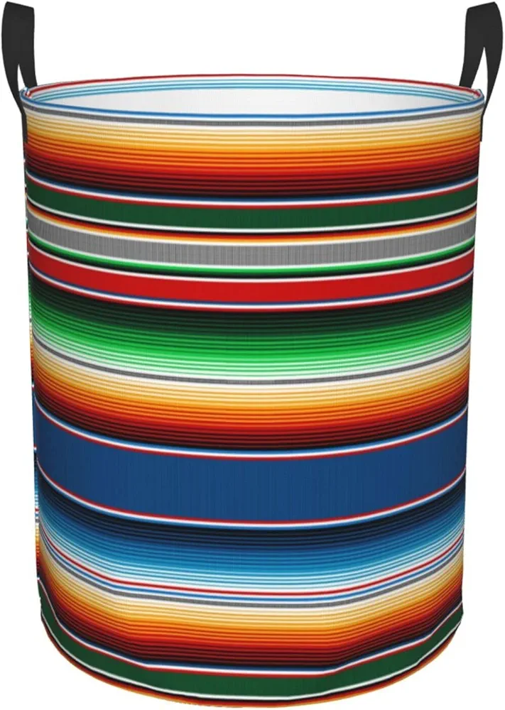 Mexican Serape Colorful Stripes Laundry Hamper with Durable Handle Waterproof Foldable Laundry Basket Circular Dirty Clothes Storage Basket for Bedroom Bathroom Living Room