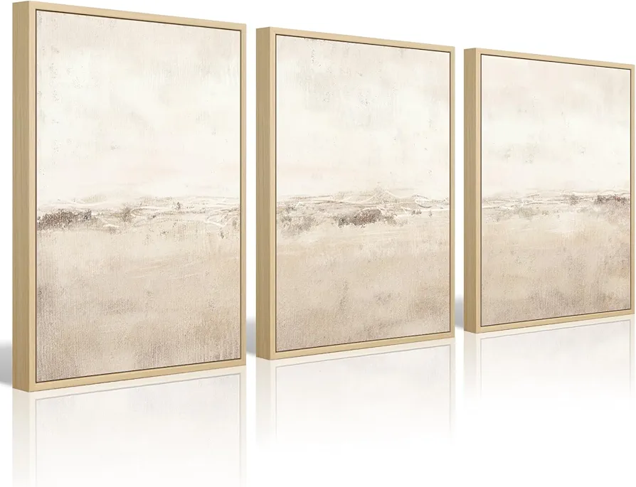 Baccone Beige Abstract Wall Art Set of 3 Neutral Canvas Wall Art Prints Boho Abstract Picture Modern Abstract Art Wall Decor Minimalist Artwork for Living Room Beroom Decor 16x24 Inch FRAMED