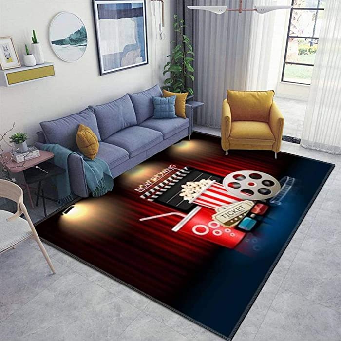 Home Area Runner Rug Pad Cinema Movie Theater Object on Curtain ;Sign Thickened Non Slip Mats Doormat Entry Rug Floor Carpet for Living Room Indoor Outdoor Throw Rugs…