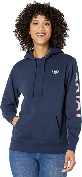 Ariat Women's R.E.A.L Navy Serape Arm Logo Pullover Hoodie