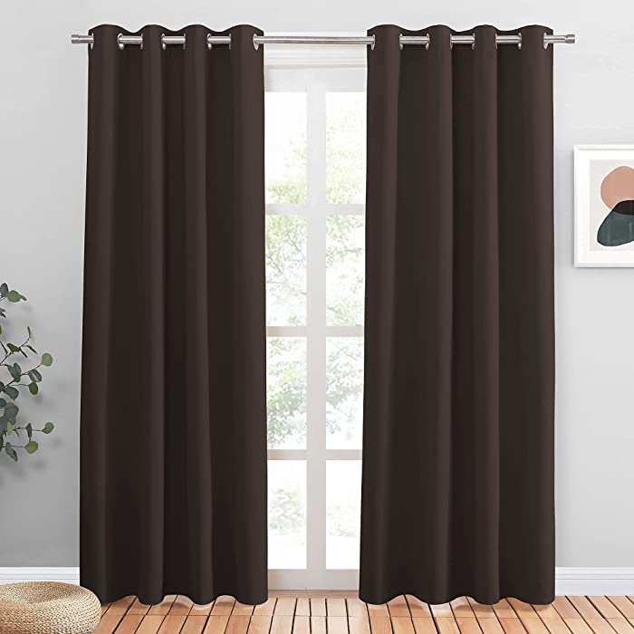 PONY DANCE Blackout Curtain Panels - Window Treatments Room Darkening Thermal Insulated Drapery with Grommets for Living Room Bedroom, W 55" x L 80", Chocolate Brown, 2 Pieces