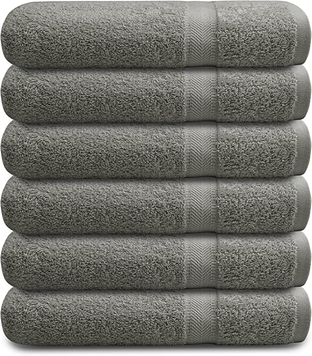 Coney Island Cotton Bath Towels 6 Pack Cotton Towels, Charcoal Grey, 22 x 44 Inches Towels for Pool, Spa, and Gym Lightweight and Highly Absorbent Swift Drying Towels