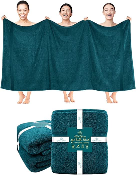 Pearl Linens Cotton Bath Sheet Pack of 2, Oversize Bath Towels Two Pack, Quick Dry, Absorbant, Super Soft Bath Sheet for Hotel, Spa | Teal Bath Sheet, Bath Towel 35 X 70 inches