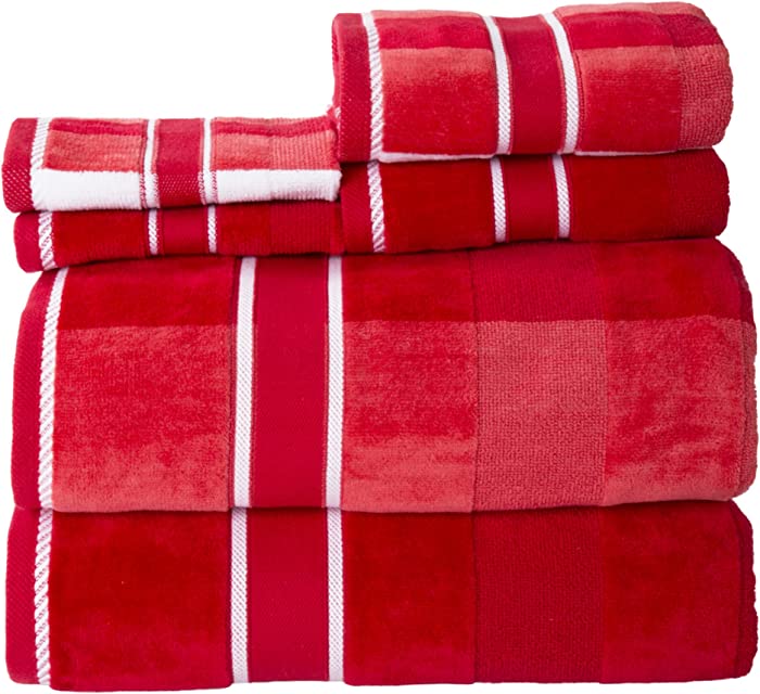 Bedford Home Complete Bathroom Set with Velour Finish, 100% Cotton, Lightweight, Highly Absorbent Home Bathroom Towels, Washcloths, Bath Sheets Ideal for Everyday Use - 6 Piece Towel Set (RED)