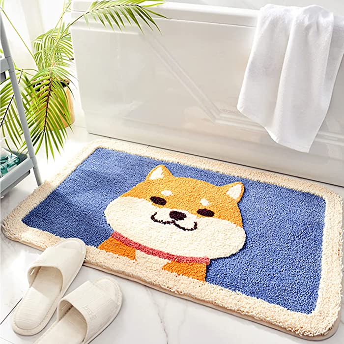 Bath Mat, Cute Shaggy Bathroom Rug,Soft, Absorbent, Non Slip & Durable Plush Rug, Machine Wash, Ideal for Tub, Toilet or Sink, 17.71"x 25.59", Akita