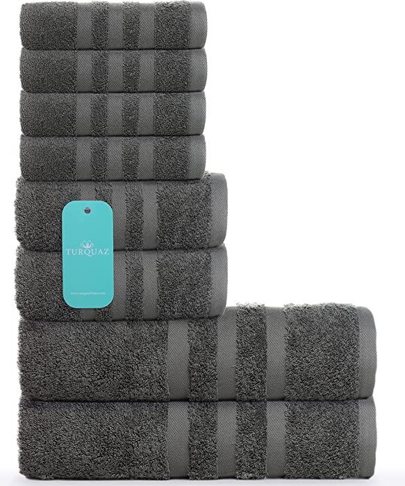 Turkish Cotton Bath Towel Set 8 Piece, 2 Bath Towels, 2 Hand Towels, and 4 Washcloths, Turkish Cotton Towels for Bathroom, Shower, Spa, Soft and Absorbent