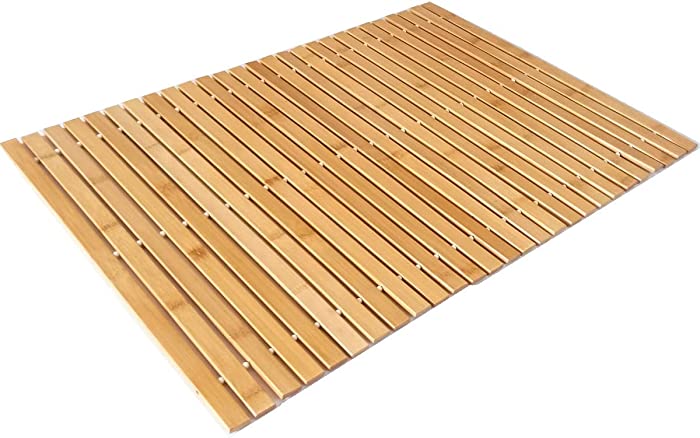 HJJKKH Bamboo Bath Mat with 19.7inch X 27.6 inch,Natural Bamboo Bathroom Rug,Non Slip and Foldable Floor Shower Bathtub Mat for Bathroom,Bathtub,Shower,Sauna,Hot Tub