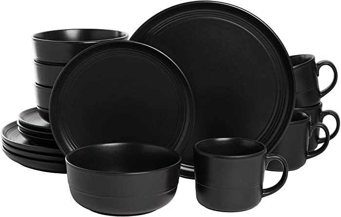 10 Strawberry Street Double Line 16 Piece Dinnerware Set, Matte Black