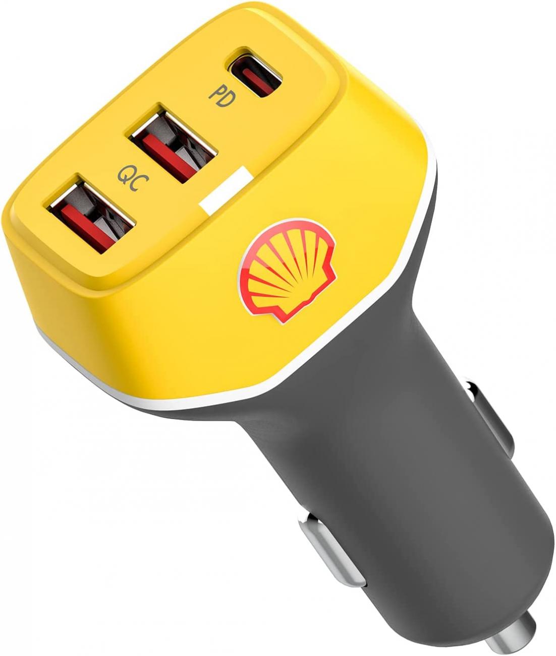 Shell Car Charger USB C, 63W 3 Port iPhone Car Charger Fast Charging,45W PD USB C for iPhone 13 /Pro/Max/Mini, iPad Pro/Air/Mini, MacBook Air/Pro, Google Pixel, Tablets, GPS.