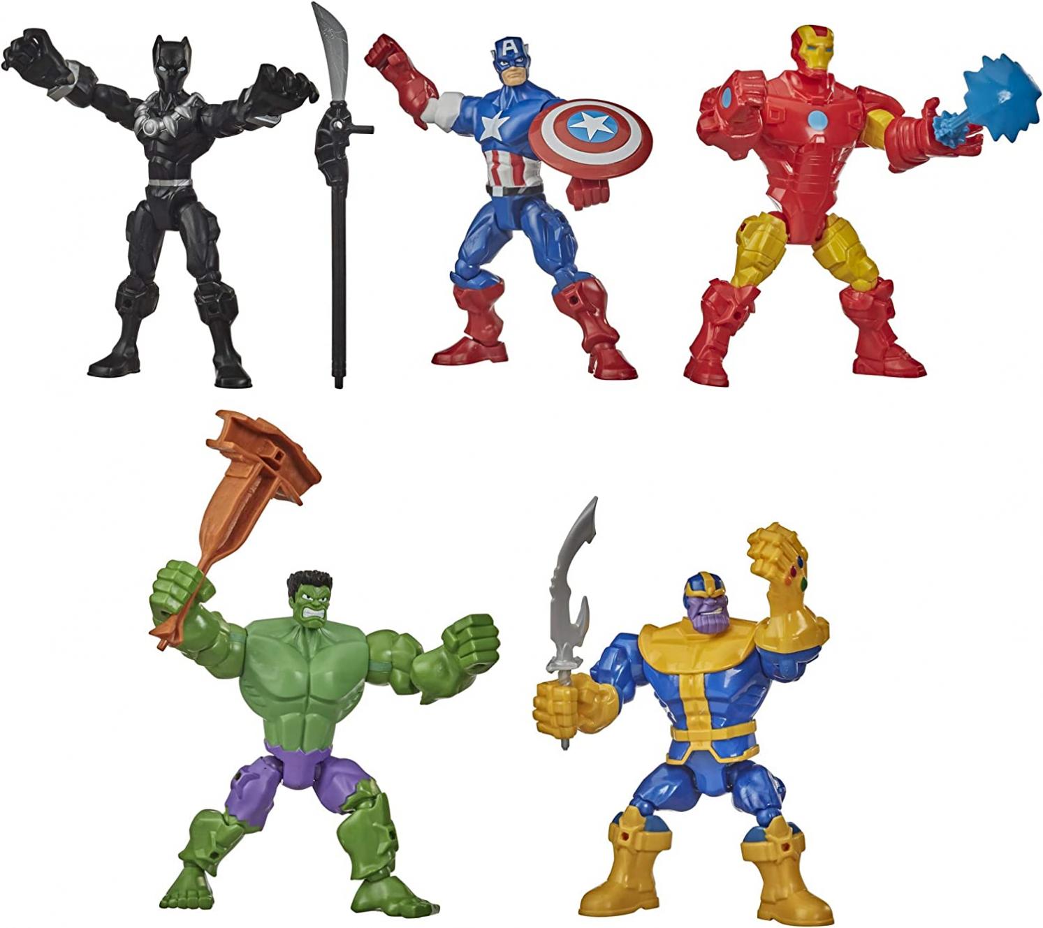 Marvel Hasbro Super Hero Mashers Battle Mash Collection Pack, Includes Iron Man, Black Panther, Thanos, Hulk, and Captain America 6-inch Figures (Amazon Exclusive)