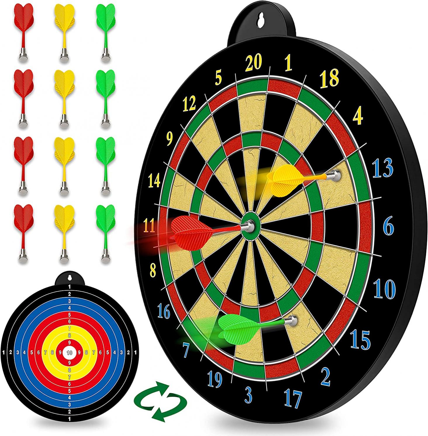 Magnetic Dart Board - 12pcs Magnetic Darts (Red Green Yellow) - Excellent Indoor Game and Party Games - Magnetic Dart Board Toys Gifts for 5 6 7 8 9 10 11 12 Year Old Boy Kids