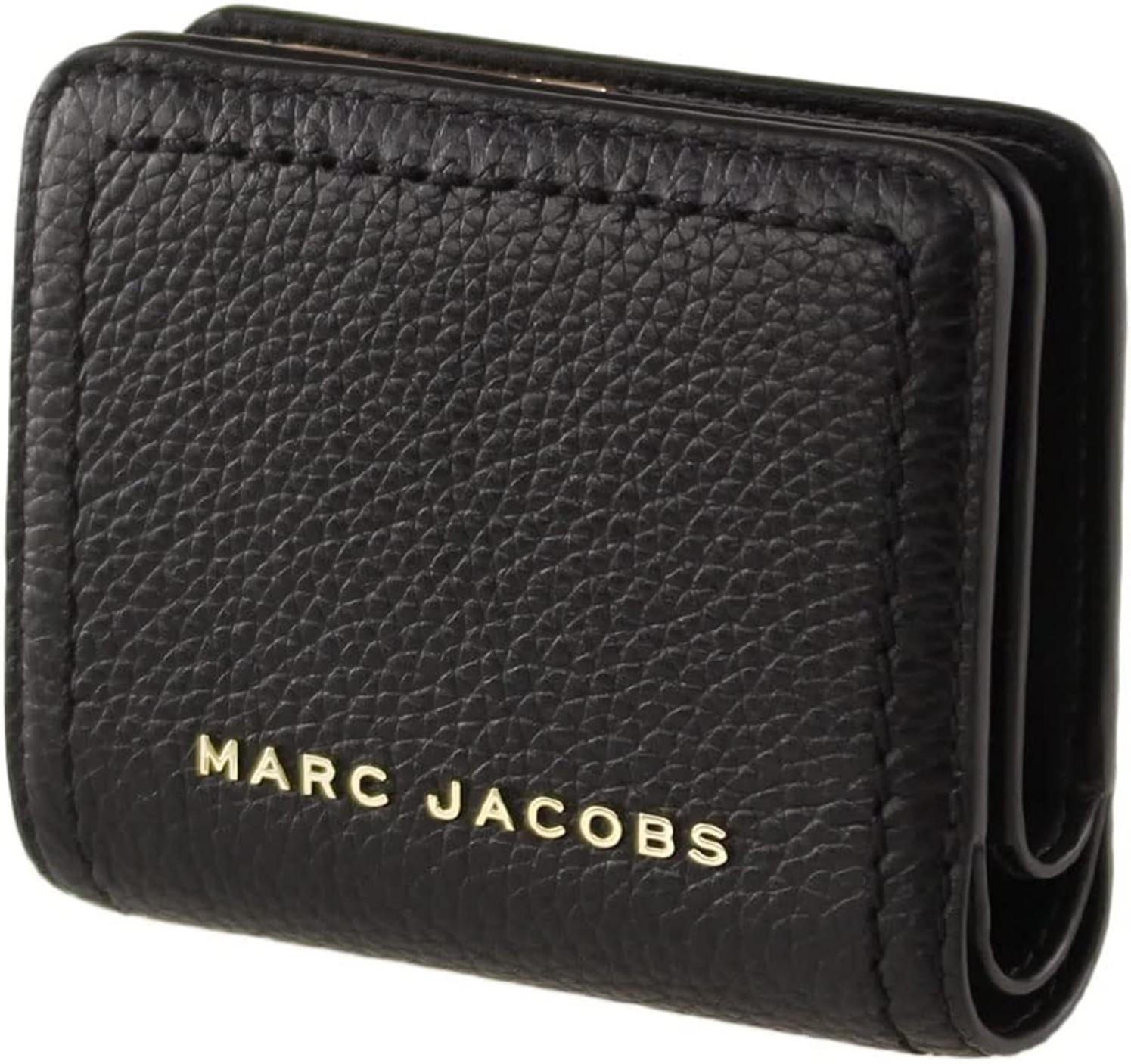 Marc Jacobs S101L01SP21 Black With Gold Hardware Top Stitched Compact Zip Women's Leather Wallet