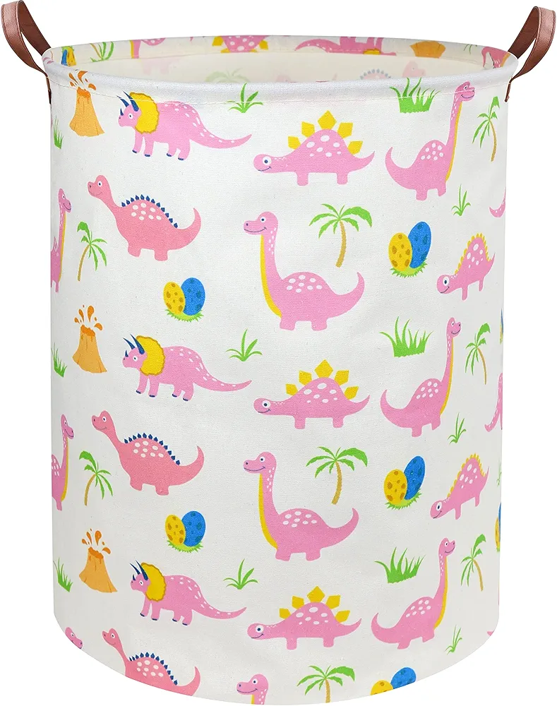 Dinosaur Pink Laundry Hamper Kids Hamper Baby Laundry Basket Cute Toy Storage Bin Boys Hamper and Girls Dinosaur Room Decor(Pink Dinosaur)