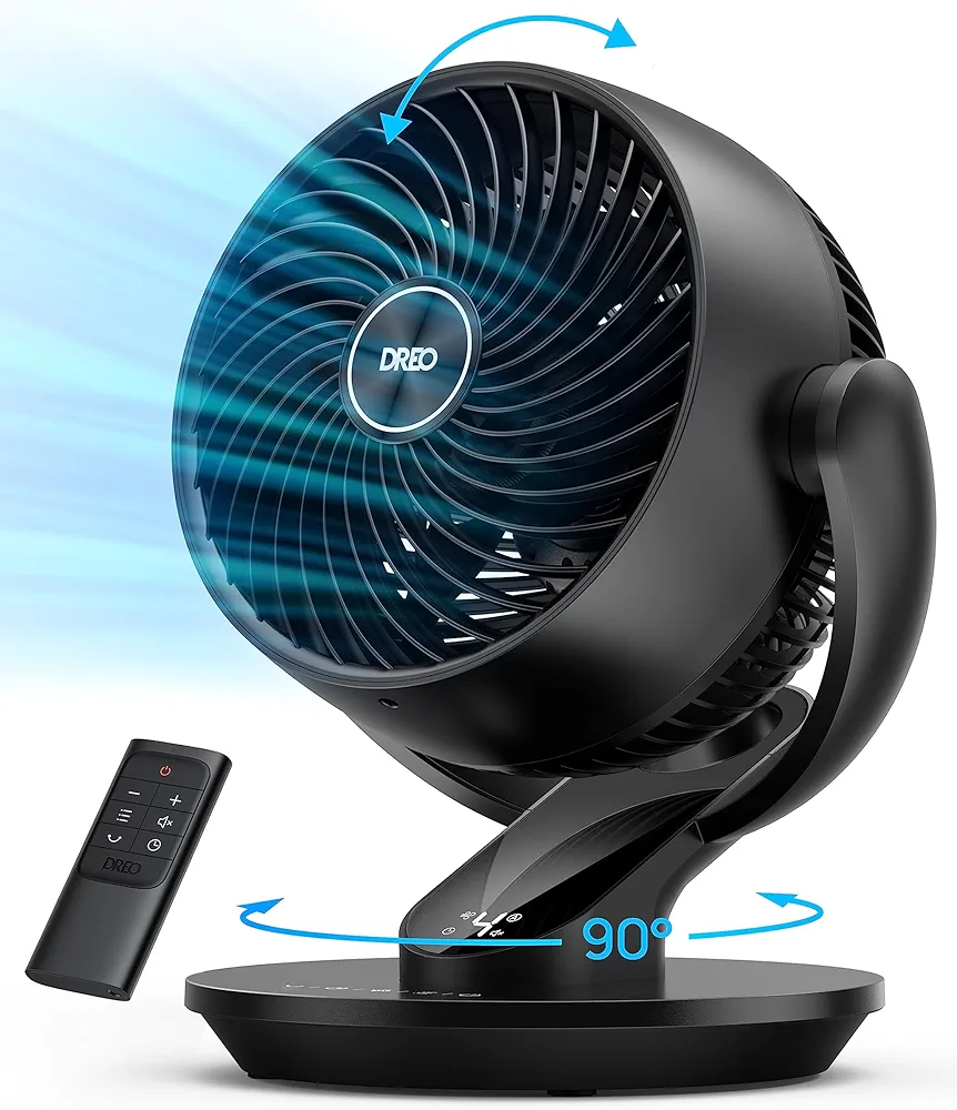 Dreo Fan for Whole Room, 70ft Powerful Airflow, 13 Inch Quiet Oscillating Table Fans with Remote, Air Circulator Fan for Bedroom, 120° Adjustable Tilt, 4 Speeds, 8H Timer, Home,Office