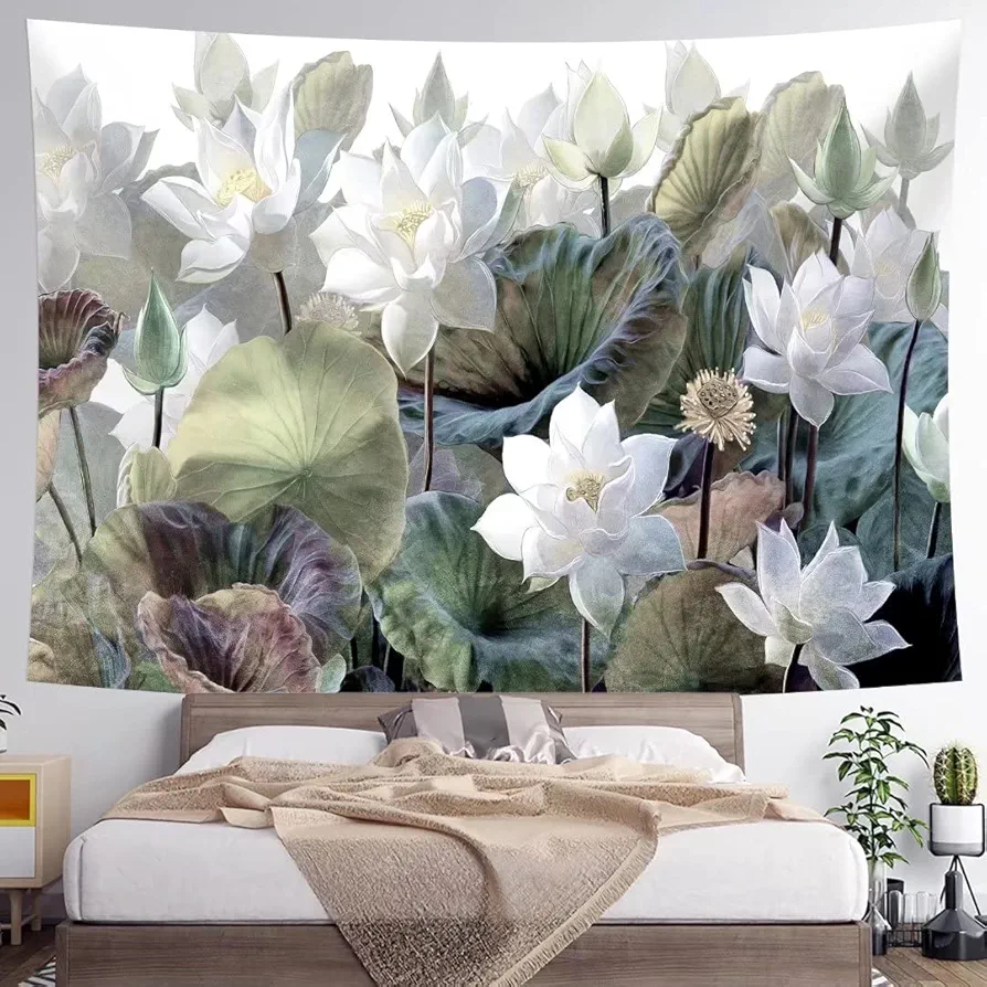 TYANC Lotus Flower Tapestry, Abstract Watercolor Floral Tapestry, Living Room Bedroom Wall Hanging for Home Decoration