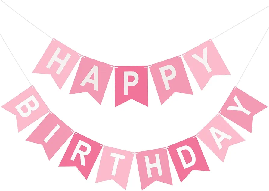 Pre-Strung Pink Happy Birthday Banner NO DIY Birthday Party Banner Happy Birthday Sign Birthday Hanging Decoration for Kids Women Men Girl Boy Birthday Party Supplies(Pink)