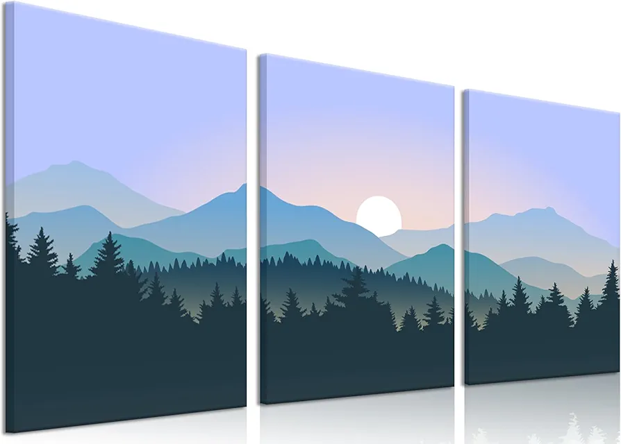 Dytila Blue Fog Mountain Canvas Wall Art Prints, Sunset Forest Pictures Wall Art Mountain Landscape Artwork for Living Room Bedroom Office 12x16 Framed Art Set of 3