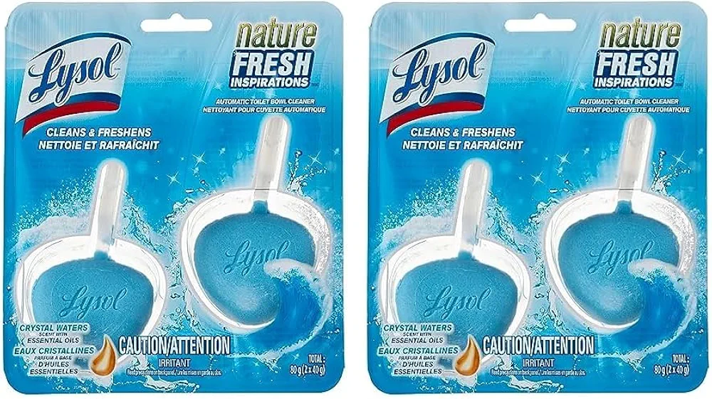 Lysol Automatic In-The-Bowl Toilet Cleaner, Cleans and Freshens Toilet Bowl, Atlantic Fresh Scent, 2 Count (Pack of 2)