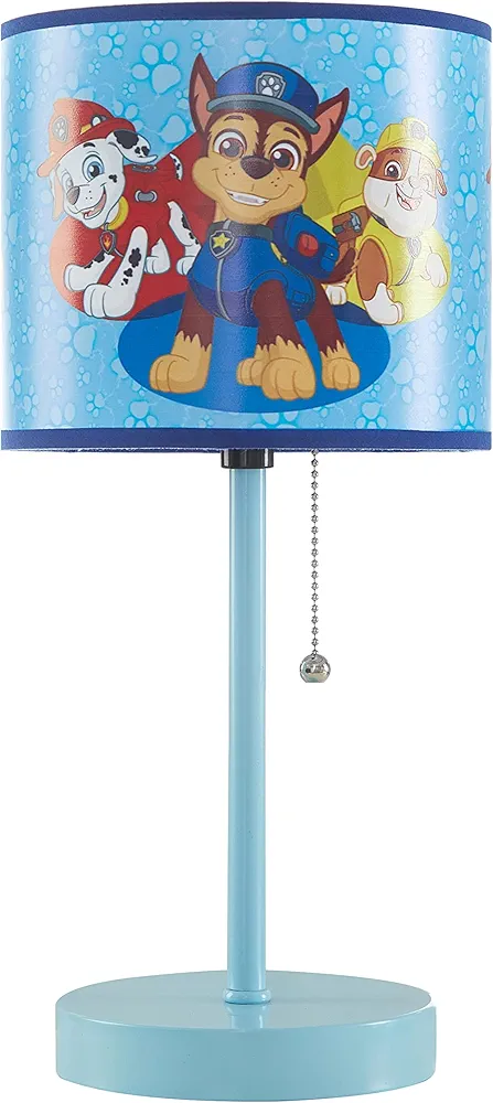 Idea Nuova Paw Patrol Chase, Rubble and Marshall Stick Table Kids Lamp with Pull Chain, Themed Printed Decorative Shade