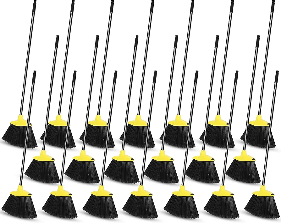 WILLBOND 20 Pcs Heavy Duty Broom Outdoor Indoor Commercial Angle Brooms Bulk for Courtyard Garage Lobby Mall Market Floor Home Kitchen Room Office Pet Hair Rubbish 54 Inch (Yellow)