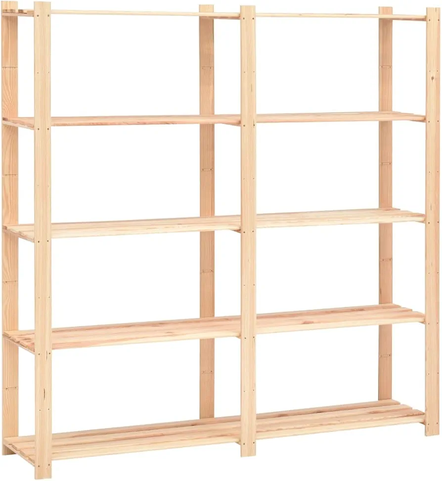 vidaXL Solid Pinewood 5-Tier Storage Rack - 66.9"x15"x66.9", Perfect for Kitchen, Laundry Room, Basement, Office & Garage, Easy to Assemble, Maximum Load 1102.3 lb, Beige