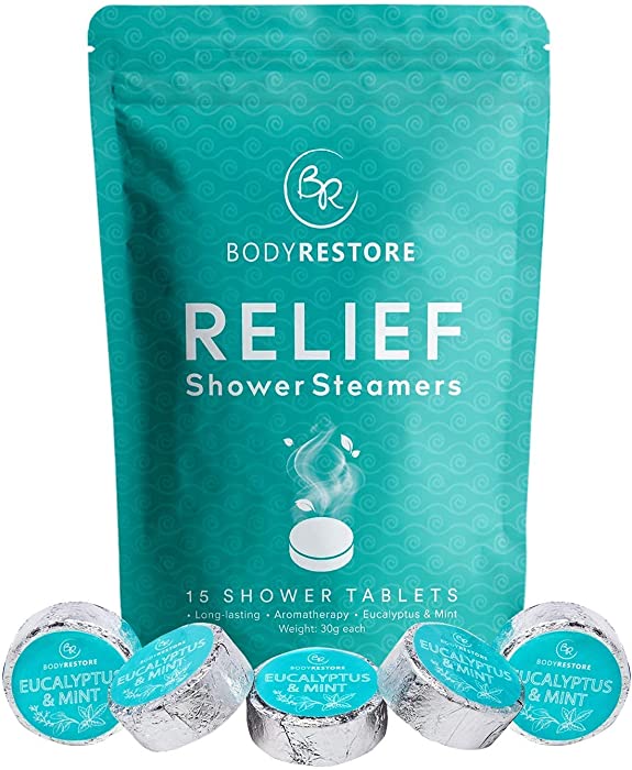 BodyRestore Shower Steamers Aromatherapy - 15 Pack Shower Bombs for Women, Eucalyptus Shower Tablets for Nasal Congestion, Essential Oil Stress Relief and Relaxation Bath Gifts for Women and Men