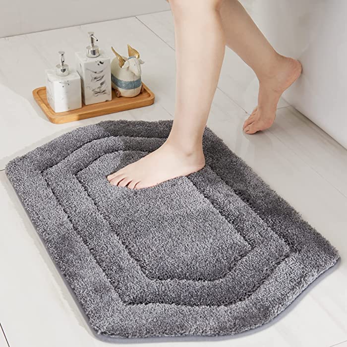 COSY HOMEER Extra Thick Bath Rugs for Bathroom - Anti-Slip Bath Mats Soft Plush Yarn Shaggy 100% Strong Mirco Polyeste Mat Living Room Bedroom Mat Floor Water Absorbent(Grey,20x32 - Inches)