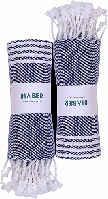 Haber Turkish Towels for Beach, Fast Dry Towel for Bath, 100% Cotton Towels for Multipurpose Gym, Yoga, Workout (Pack of 2, Bath, Blue)