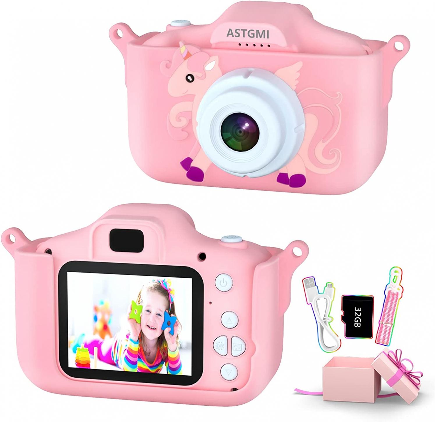 Kids Camera,Upgrade HD Digital Camera for Toddlers, Kid Camera Toys for 5 Year Old Girls Boys, Christmas Birthday Gifts for Age 3 4 5 6 7 8 Year Old with 32GB SD Card & Silicone Cover