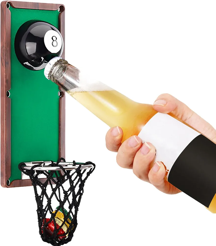 Gifts for Men Dad, Billiard Ball Beer Bottle Opener Wall Mounted with Catcher, Unique Beer Gifts for Men Him Boyfriend Grandpa Husband Uncle, Billiards Accessories Perfect for Billiards Room Decor