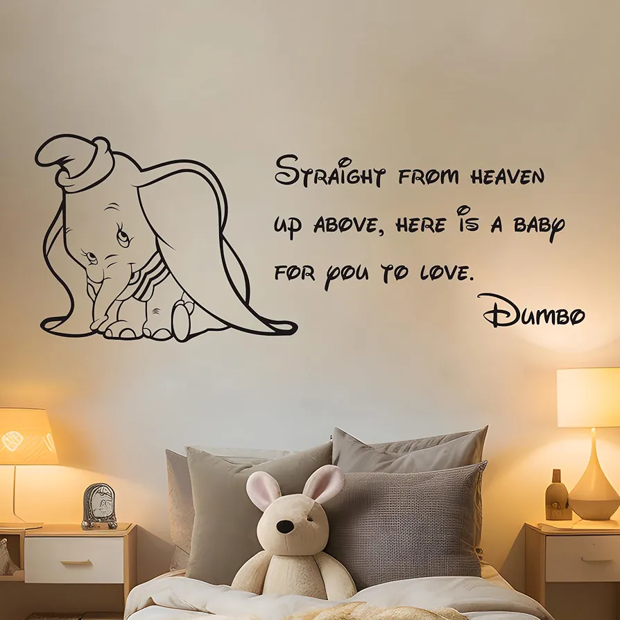 Dumbo Elephant Wall Decal | Nursery Wall Decor | Elephant Decal | Dumbo Baby Shower Decorations | Wall Decor | Dumbo Wall Decorations | Baby Wall Decor | Dumbo Baby | Wide 20"x 8" Height