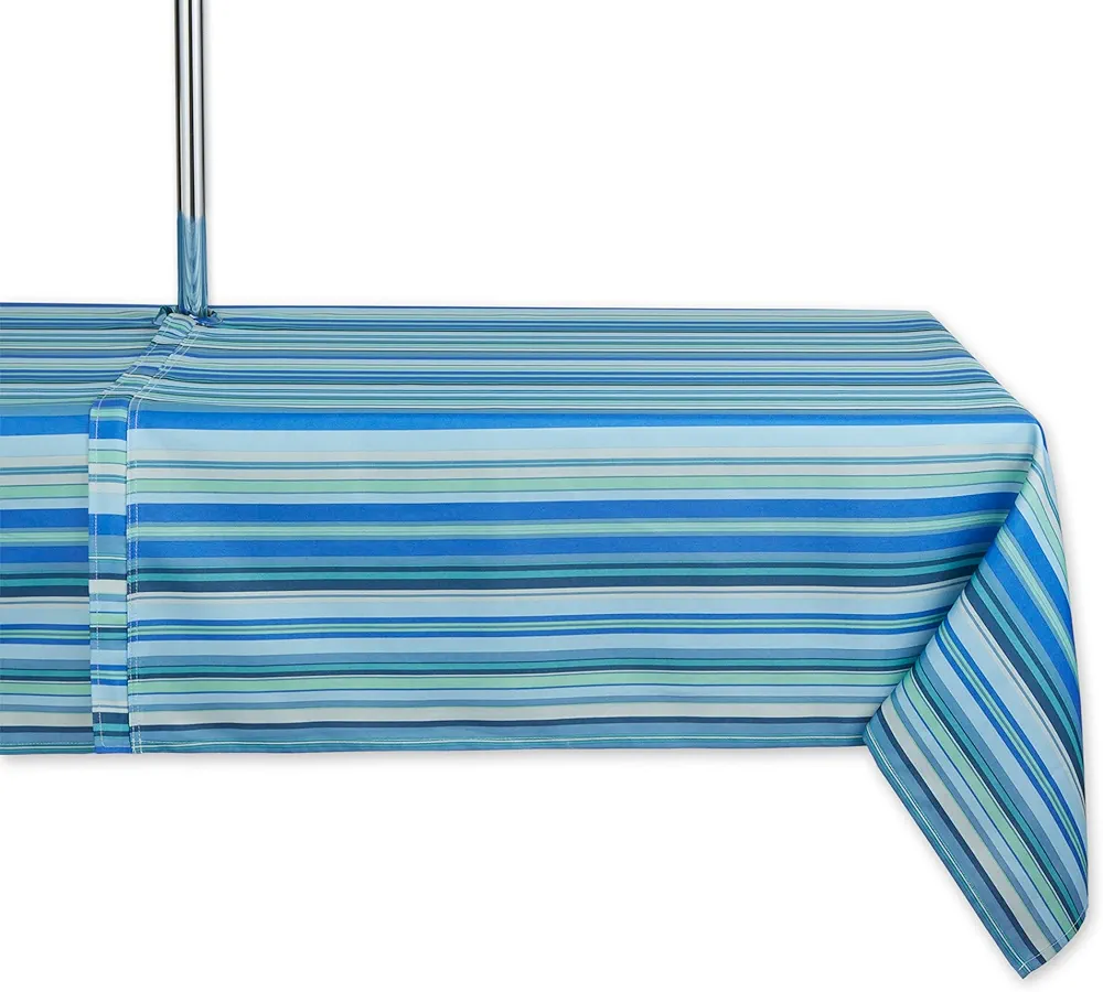 DII Indoor/Outdoor Tabletop Collection Multi-use, Machine Washable, Striped, Tablecloth, 60x84 w/Zipper, Blue Ocean