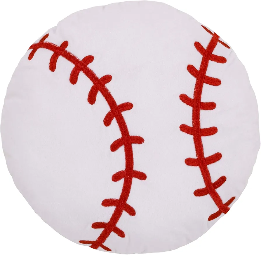 NoJo LLBN Sports Decorative Pillow-White and Red Baseball with Embroidery, 13x13x5 Inch (Pack of 1)