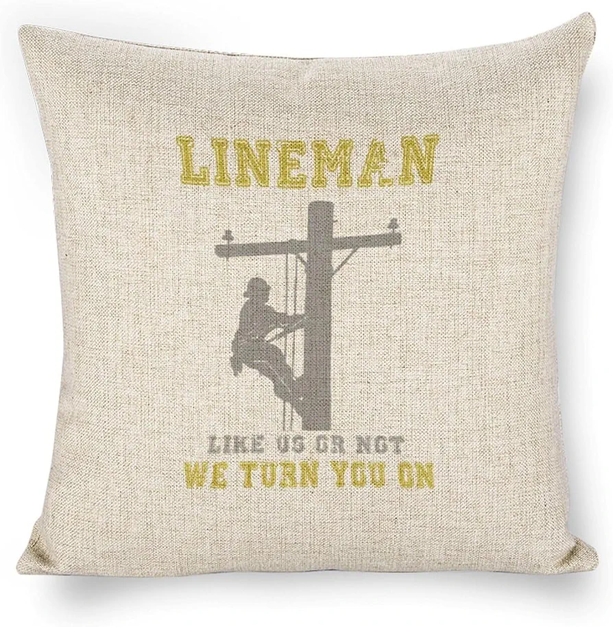 Lineman Linen Decorative Throw Pillow Covers Square Pillow Cover for Sofa Living Room Couch Bed 18"x18"