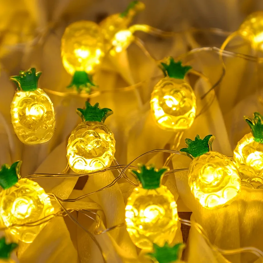 Pineapple String Lights 10ft 30LEDs Battery Operated Lights with Remote Fruit LED Lights USB Plug in Fairy Lights for Summer Room Decor Wedding Hawaiian Party, St Patricks Day Decorations