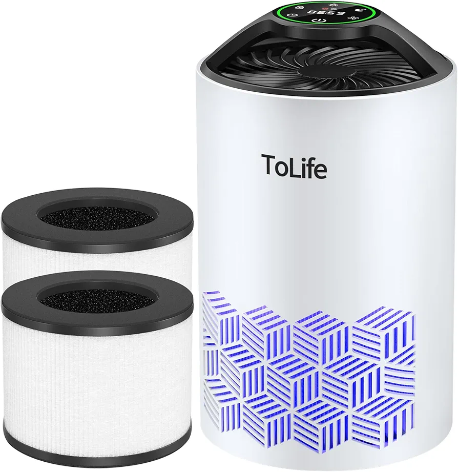 Tolife Air Purifiers for Bedroom Home with Three Filters Portable Baby Air Purifier With Low Noise Sleep Mode for Office & Room, White