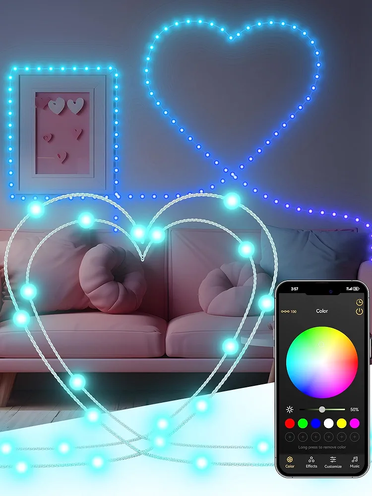 Brizled Smart String Lights, 100 LED RGB Color Changing Mini Ball String Lights USB Powered Fairy Lights Music Sync Globe Twinkle Lights App Controlled for Indoor Party Room Decor