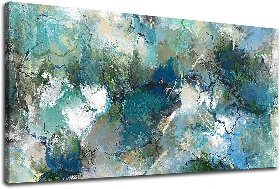 Abstract Canvas Wall Art - Green Blue Pictures for Wall Decor Aerial Canvas Perspective Abstract Vast Land and Ocean Painting Print Artwork for Living Room Bedroom Office Home Decor 20" x 40"