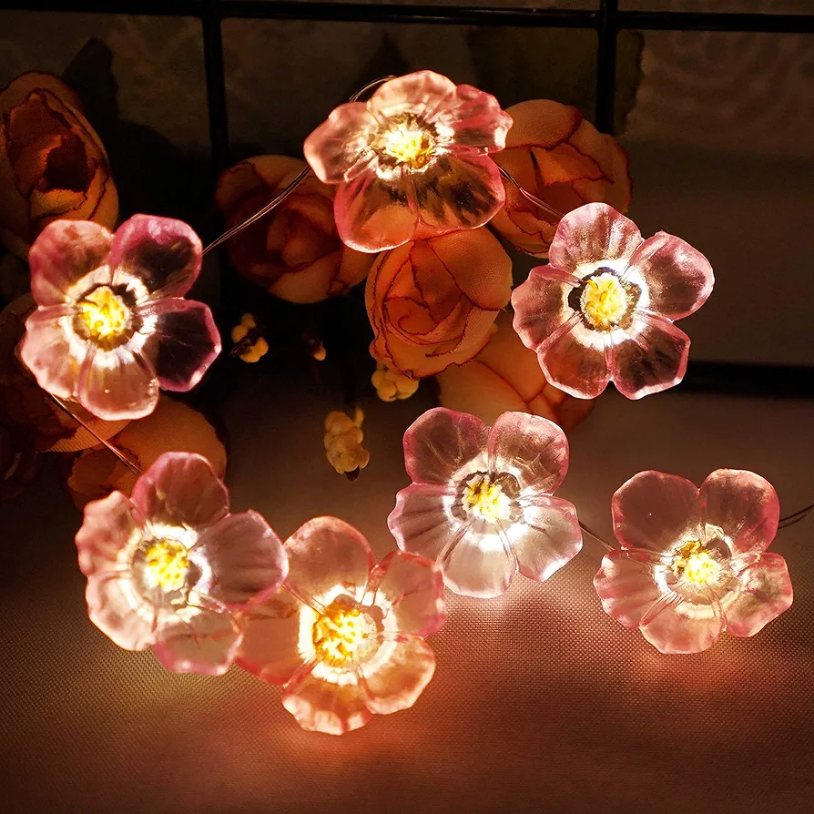 Cherry Blossom Flower String Light, 40 LED 13FT Pink Sakura Fairy Lights Christmas Decorative Lights Battery Powered Novelty Light for Girls Bedroom, Party, Patio, Garden, Indoor, Outdoor Decor