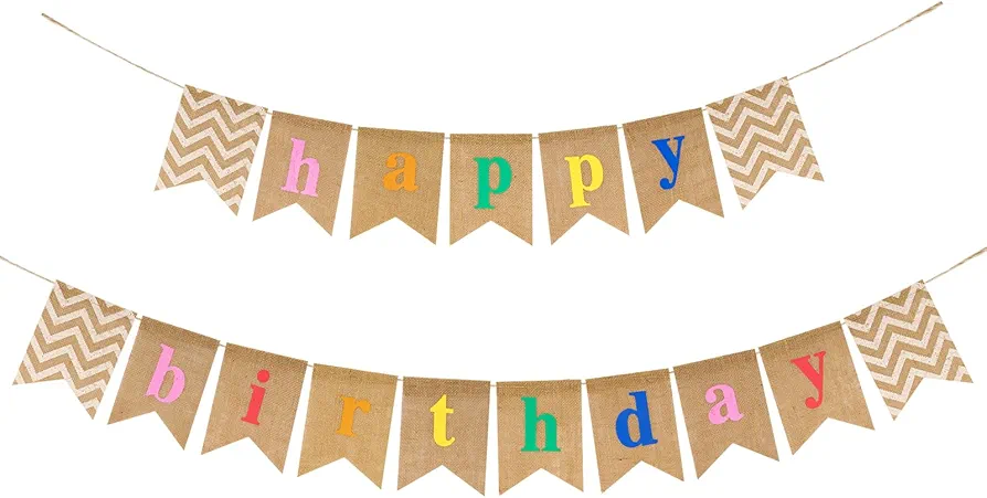 Anwyll Happy Birthday Banner, Burlap Birthday Banner Bunting, Pre-Strung Happy Birthday Party Decorations, Colorful Happy Birthday Banner Sign for Women Men Birthday Party Decor Home Classroom