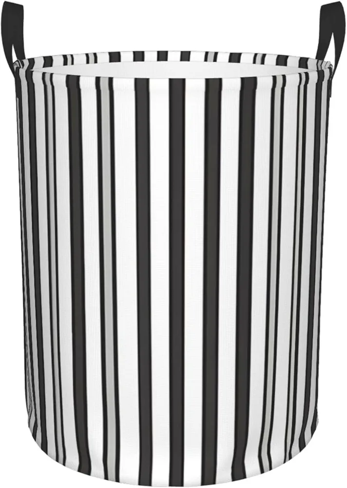 Laundry Basket with Handles S Size 38L Waterproof Collapsible Laundry Hamper Bag Storage Basket, Clothes Hamper for Laundry, Room Accessories - Black & White Stripe