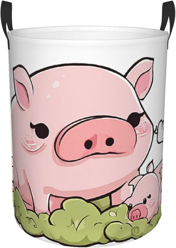 Laundry Baskets with Handles Waterproof Small inches Storage Basket, Collapsible Laundry Hampers, Laundry Room Organization & Apartment Essentials - Cute Cartoon Pig