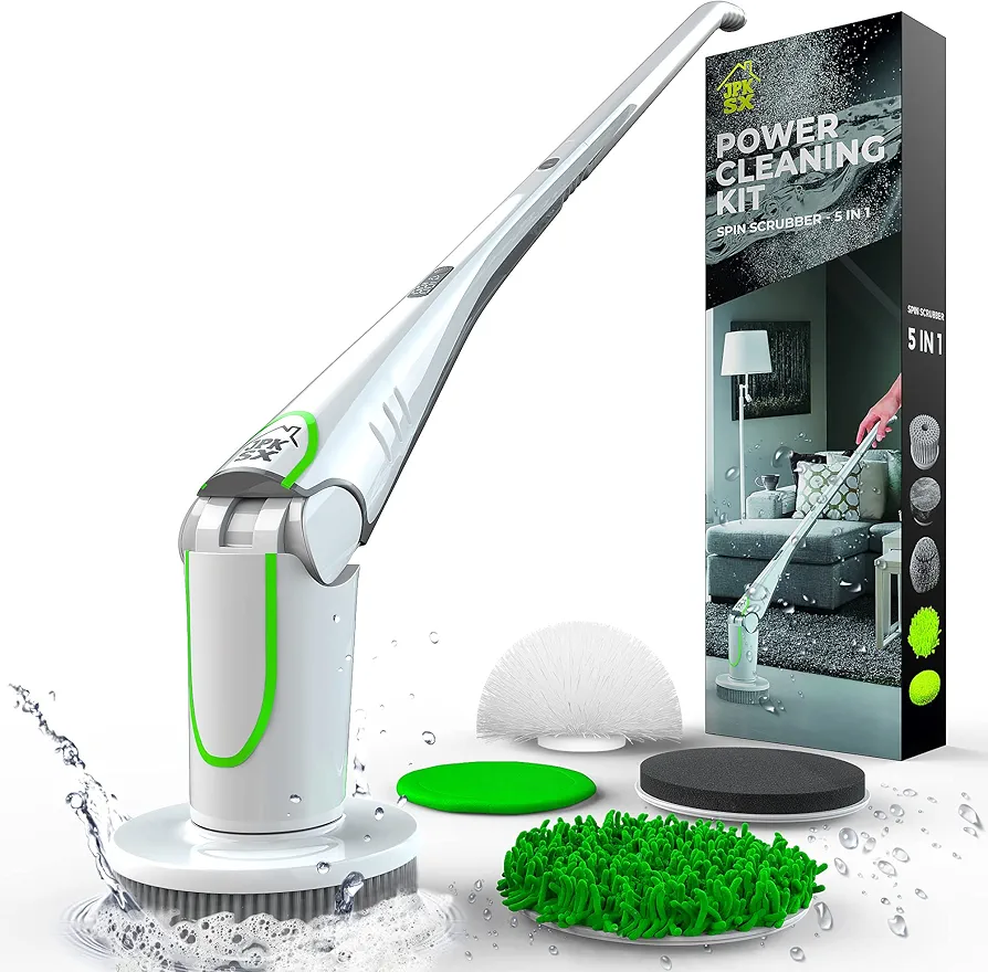 Spin Scrubber Electric Mop - Powerful Cordless Floor Cleaner Rechargeable Cordless Floor Cleaning Tool for Kitchen, Bathroom, and Living Room with Replaceable Brush Heads (Emerald White)