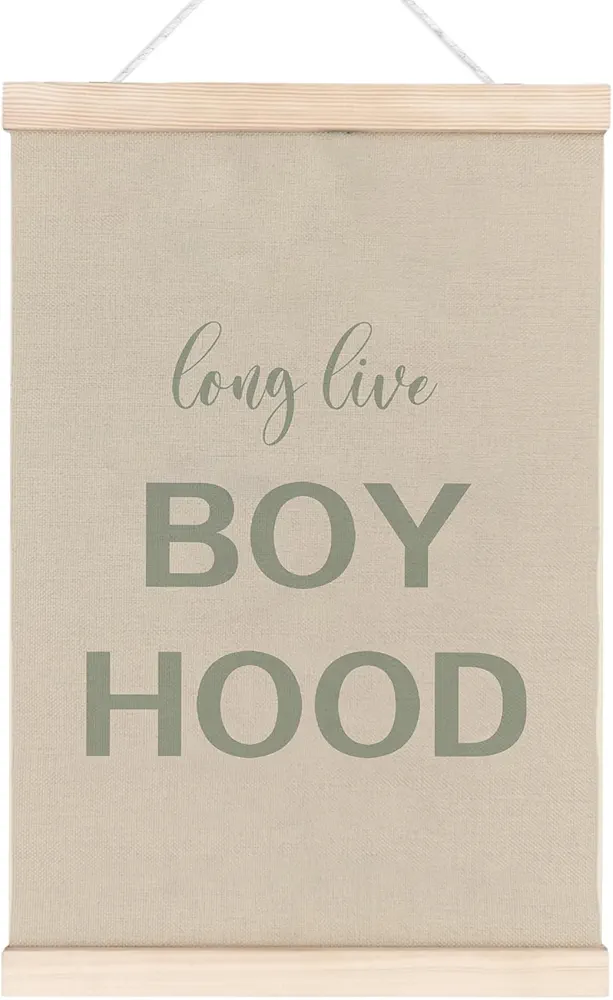 Hxlac Long Live Boyhood Banner Poster Hanger Frame, Boy Nursery Wall Art with Wood Frames, Sage Green Little Boy Room Wall Hanging Decor for Baby Boy Nursery Kids Room Playroom(12x16 inch)