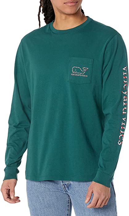 vineyard vines Men's Long-Sleeve Candy Cane Whale Pocket T-Shirt