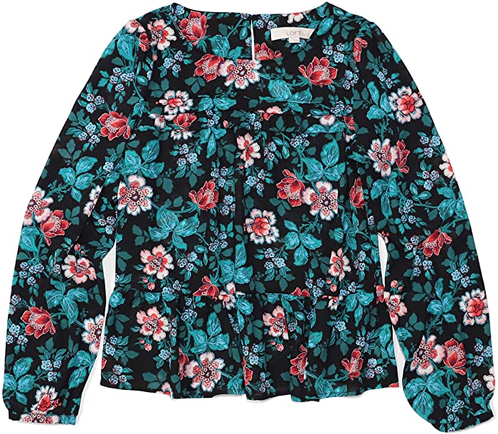 Ann Taylor LOFT Women's Long Sleeve Floral Peplum Blouse