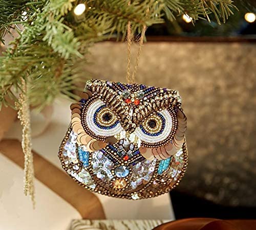 Pottery Barn Beaded Owl Christmas Ornament