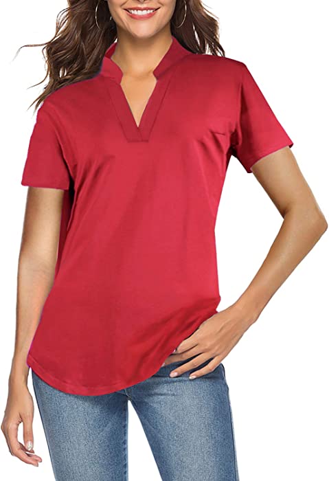 CEASIKERY Women's Short Sleeve V Neck Tops Casual Tunic Blouse Loose Shirt